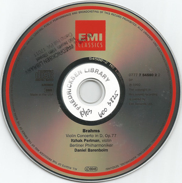 Brahms*, Itzhak Perlman, Berliner Philharmoniker, Daniel Barenboim : Violinkonzert (CD, Album)