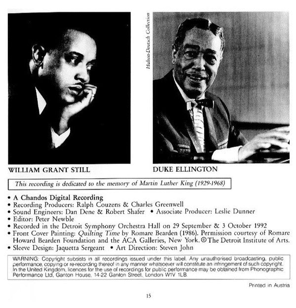 William Grant Still / Duke Ellington - Detroit Symphony Orchestra, Neeme Järvi : Symphony No. 1 (Afro-American) / Suite From 'The River' (CD, Album)