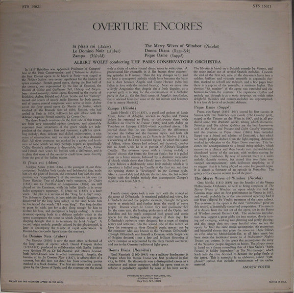 The Paris Conservatoire Orchestra*, Wolff* : Overture Encores (LP, RE, RP)