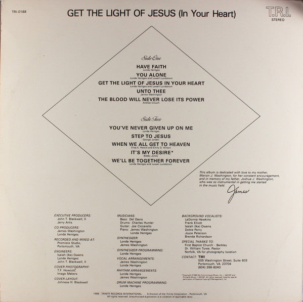 James Washington (6) : Get The Light Of Jesus (In Your Heart) (LP)
