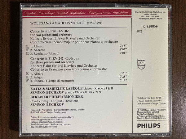 Mozart* – Katia & Marielle Labèque*, Berliner Philharmoniker, Semyon Bychkov : Concertos For 2 & 3 Pianos (CD, Club, RE)