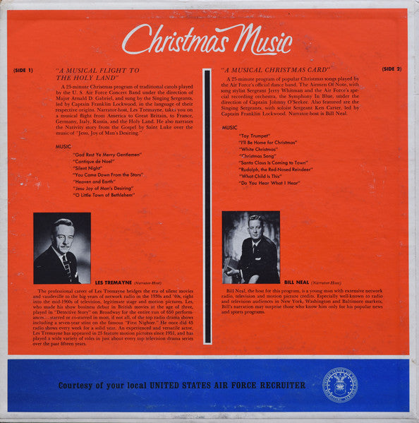United States Air Force Band, Singing Sergeants, The Airmen Of Note, The Symphony In Blue, Les Tremayne, Bill Neal : Christmas Music (LP, Album, Mono)