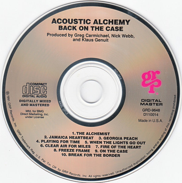 Acoustic Alchemy : Back On The Case (CD, Album, Club)