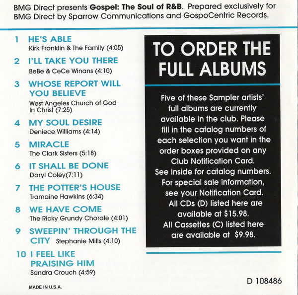 Various : Gospel: The Soul Of R&B (CD, Comp, Club, Smplr)