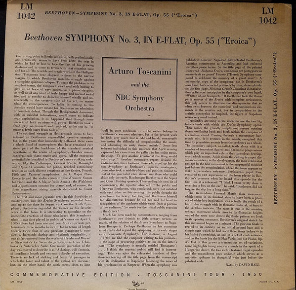 Beethoven* - Arturo Toscanini And The NBC Symphony Orchestra : Symphony No. 3 In E-Flat, Op. 55 ("Eroica") (LP, Album, Mono)