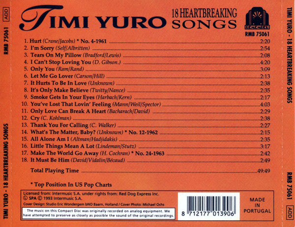 Timi Yuro : 18 Heartbreaking Songs (CD, Album, RE)