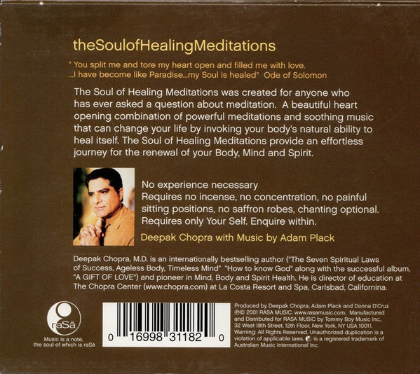 Adam Plack : Deepak Chopra - The Soul Of Healing Meditations  (CD, Album)