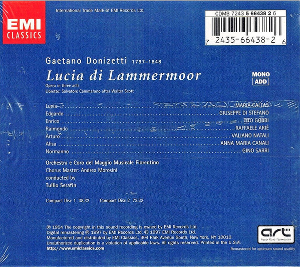 Donizetti* / Maria Callas, Giuseppe di Stefano, Tito Gobbi, Raffaele Arié, Orchestra* E Coro Del Maggio Musicale Fiorentino, Tullio Serafin : Lucia Di Lammermoor (2xCD, Album, Mono, RE, RM + Box, Sli)