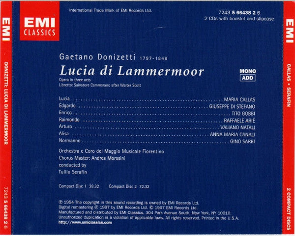 Donizetti* / Maria Callas, Giuseppe di Stefano, Tito Gobbi, Raffaele Arié, Orchestra* E Coro Del Maggio Musicale Fiorentino, Tullio Serafin : Lucia Di Lammermoor (2xCD, Album, Mono, RE, RM + Box, Sli)