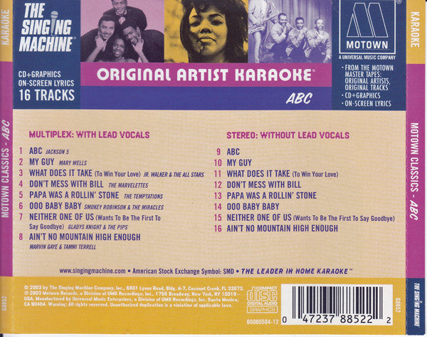 Various : Motown Master Recordings - Original Artist Karaoke - ABC (CD+G, Comp)