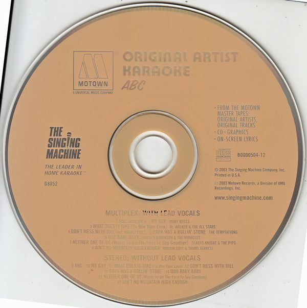 Various : Motown Master Recordings - Original Artist Karaoke - ABC (CD+G, Comp)