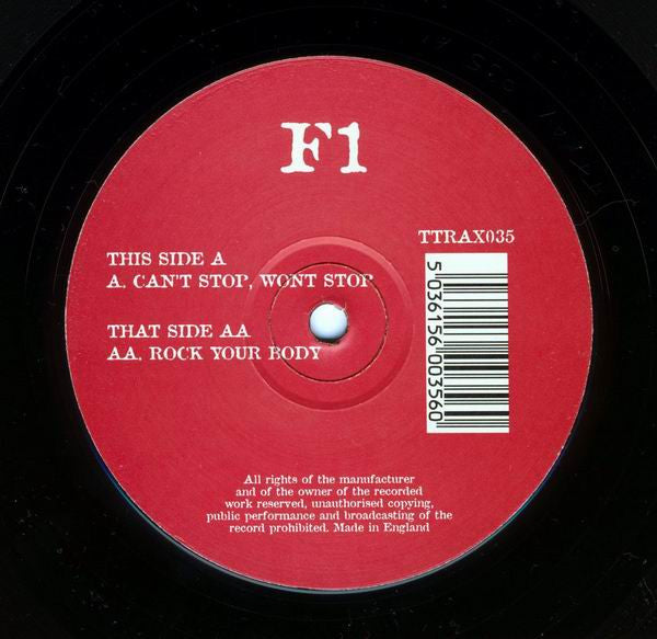 F1 : Can't Stop, Won't Stop / Rock Your Body (12")