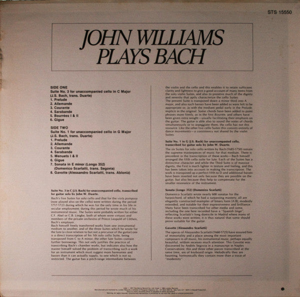 John Williams (7) : John Williams Plays Bach (LP, Album, Gol)