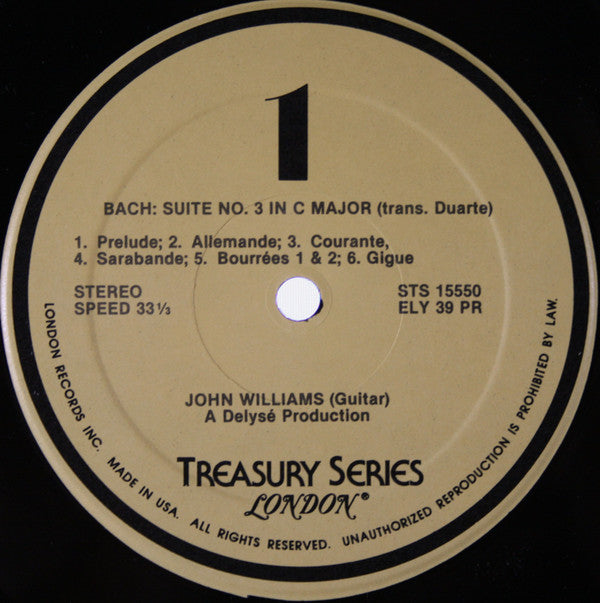 John Williams (7) : John Williams Plays Bach (LP, Album, Gol)