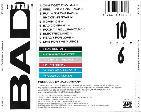Bad Company (3) : 10 From 6 (CD, Comp, RE)