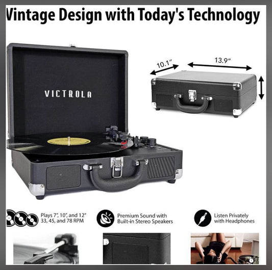 Victrola Vintage 3-Speed Bluetooth Portable Suitcase Record Player with Built-in Speakers (New) [Electronic] {New}