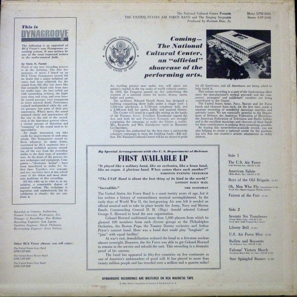 United States Air Force Band And The Singing Sergeants : The National Cultural Center Presents The United States Air Force Band And The Singing Sergeants (LP, Album, Mono)
