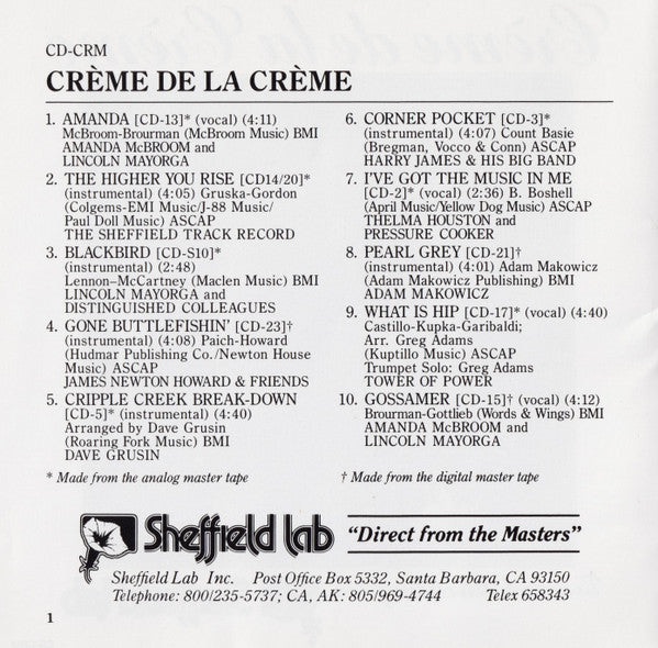 Various : Crème De La Crème (Gourmet Selections From Sheffield Lab) (CD, Comp)