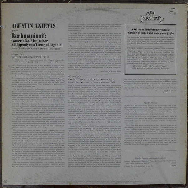 Rachmaninoff* : Agustin Anievas, New Philharmonia Orchestra, Moshe Atzmon : Concerto No. 2 In C Minor And Rhapsody On A Theme Of Paganini (LP, Scr)