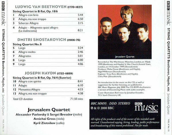 Jerusalem Quartet* : String Quartets By Beethoven (Op. 18/6), Shostakovich (No. 8) And Haydn (Sunrise) (CD, Enh)