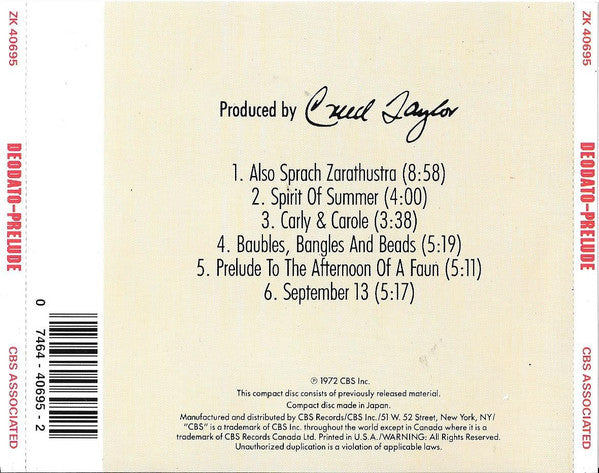 Deodato* : Prelude (CD, Album, RE, RM)