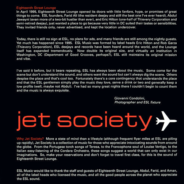 Various : Eighteenth Street Lounge Soundtracks - Jet Society (CD, Comp, P/Mixed)