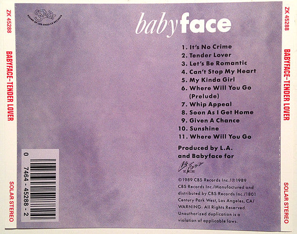 Babyface : Tender Lover (CD, Album, Pit)