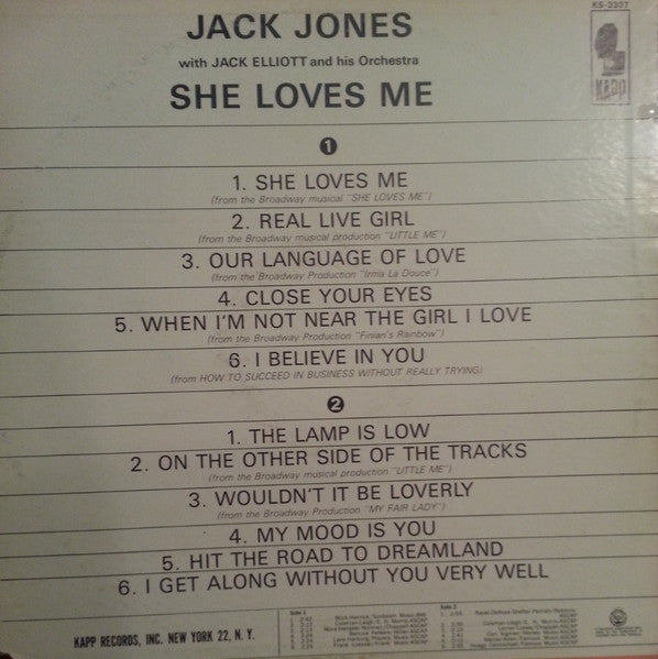 Jack Jones With Jack Elliott And His Orchestra : She Loves Me (LP, Album)