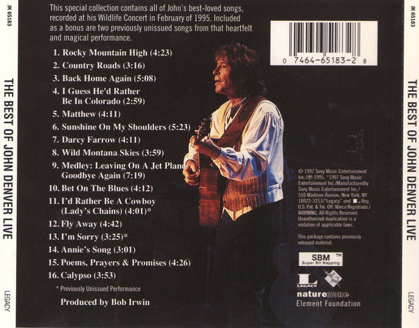 John Denver : The Best Of John Denver Live (CD, Album, Enh)