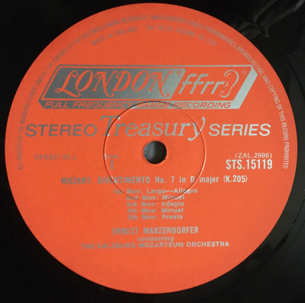 Mozart*, Salzburg Mozarteum Orchestra*, Ernst Marzendorfer* : Divertimento No. 7 In D Major / Divertimento No. 1 In E Flat Major / Two Minuets With Contredanses (LP, Album, RE)
