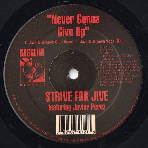 Strive For Jive Featuring Javier Perez : Never Gonna Give Up (12")