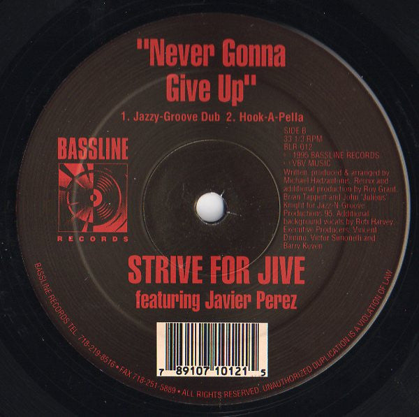 Strive For Jive Featuring Javier Perez : Never Gonna Give Up (12")