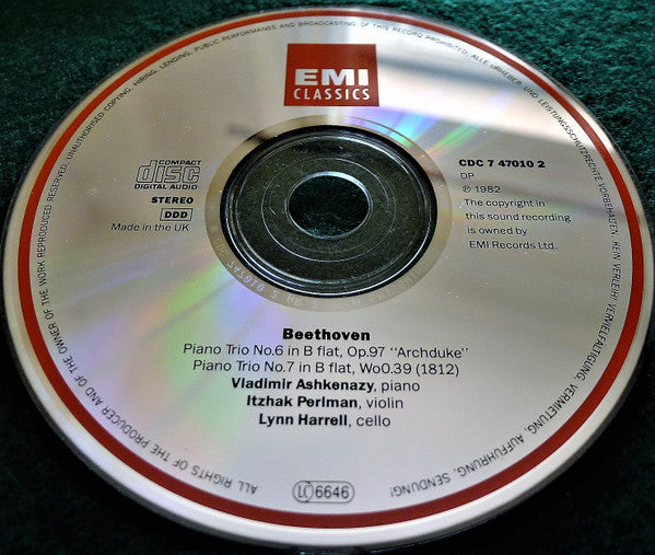 Beethoven* - Ashkenazy* · Perlman* · Harrell* : "Archduke" Trio & Trio No. 7 In B Flat (1812) (CD, Album, RE, RP)
