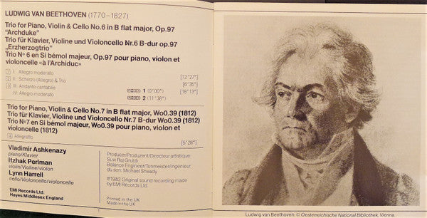 Beethoven* - Ashkenazy* · Perlman* · Harrell* : "Archduke" Trio & Trio No. 7 In B Flat (1812) (CD, Album, RE, RP)