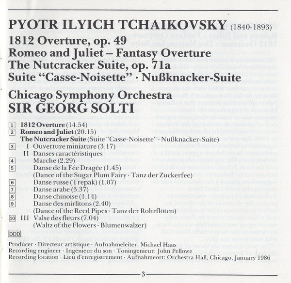 Tchaikovsky* - Chicago Symphony Orchestra / Sir Georg Solti* : 1812 Overture / Romeo & Juliet / The Nutcracker Suite (CD, Album)