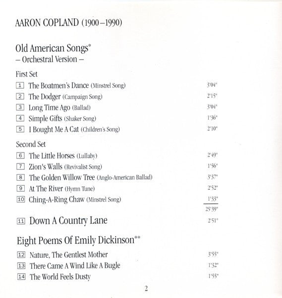 Aaron Copland - Thomas Hampson, Dawn Upshaw, The Saint Paul Chamber Orchestra, Hugh Wolff : Long Time Ago (CD)