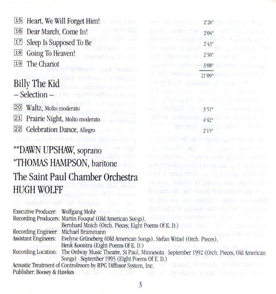 Aaron Copland - Thomas Hampson, Dawn Upshaw, The Saint Paul Chamber Orchestra, Hugh Wolff : Long Time Ago (CD)