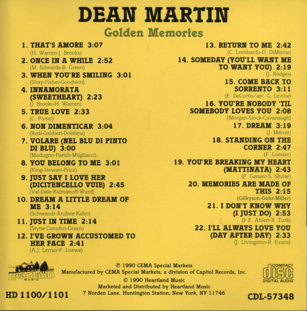 Dean Martin : Golden Memories (CD, Comp)