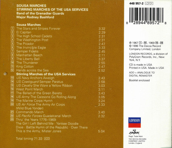 The Band Of The Grenadier Guards, Rodney Bashford : Sousa Marches, Stirring Marches Of The USA Services (CD, Comp, RE)