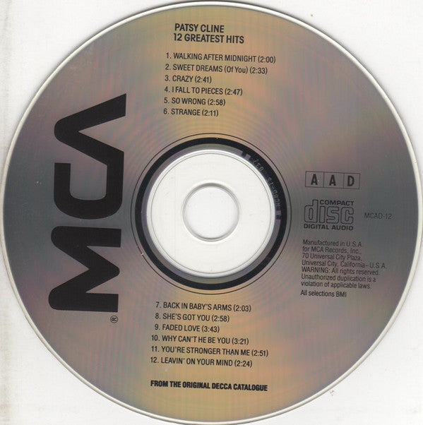 Patsy Cline : 12 Greatest Hits (CD, Comp, RE, RM)