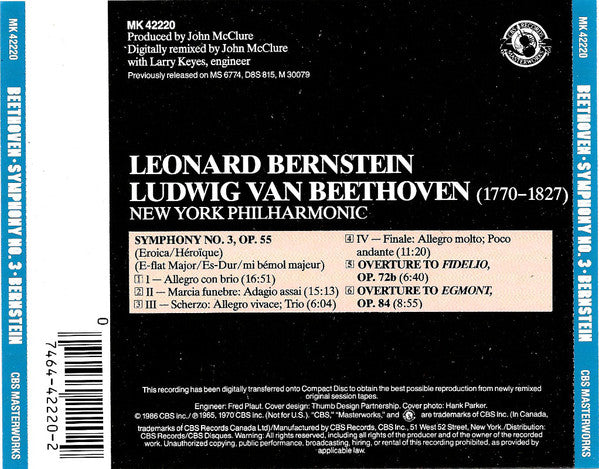Beethoven* - Bernstein*, New York Philharmonic : Symphony No. 3: "Eroica"/"Héroïque" • Overtures: Fidelio & Egmont (CD, Album, RE, RM)