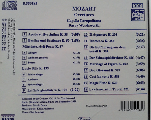 Mozart*, Capella Istropolitana, Barry Wordsworth : Overtures (CD, RP)