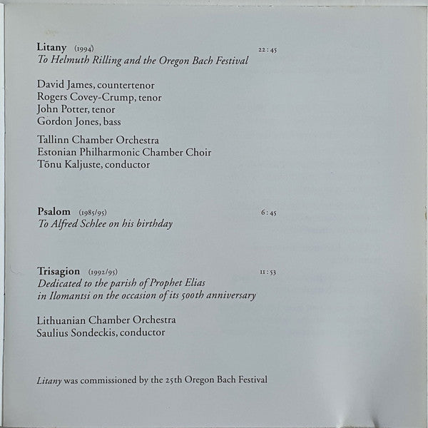 Arvo Pärt : Litany (CD, Album, Club)
