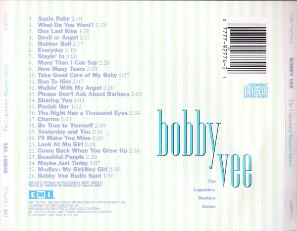 Bobby Vee : The Legendary Masters Series (CD, Comp, RM, RP)