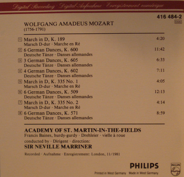 Mozart* - Academy Of St. Martin-in-the-Fields*, Neville Marriner* : German Dances • Marches (CD, Album, RE)