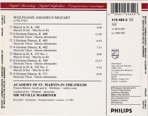 Mozart* - Academy Of St. Martin-in-the-Fields*, Neville Marriner* : German Dances • Marches (CD, Album, RE)