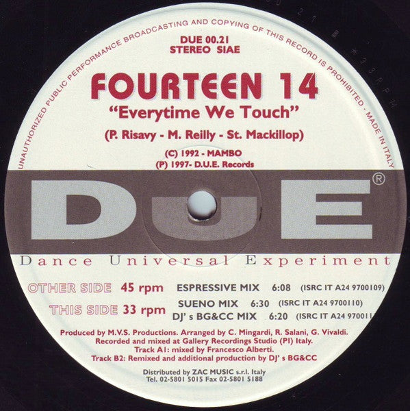 Fourteen 14 : Everytime We Touch (12")
