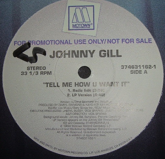 Johnny Gill : Tell Me How U Want It (12", Promo)