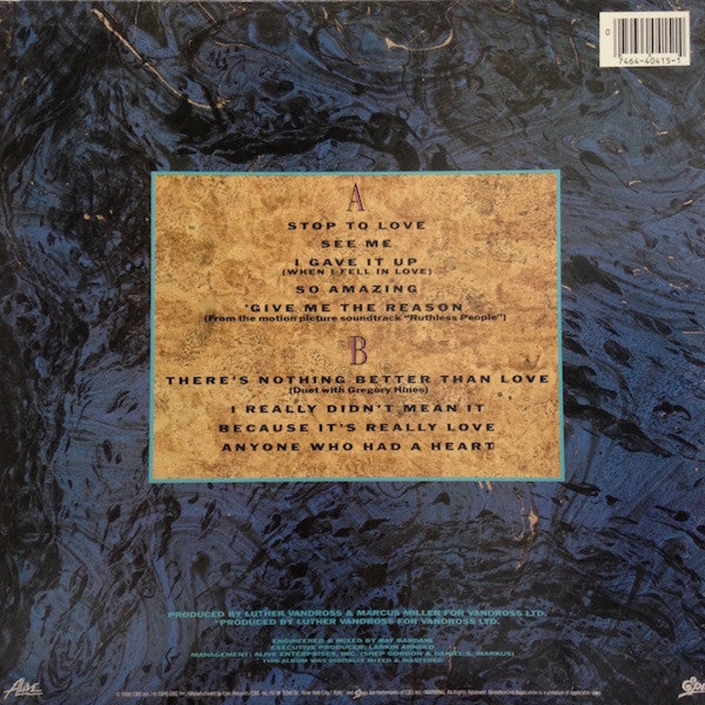 Luther Vandross - Give Me The Reason (LP, Album, Car)