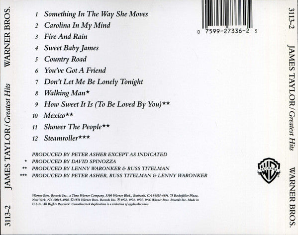 James Taylor (2) - Greatest Hits (CD) - Discogs image 3